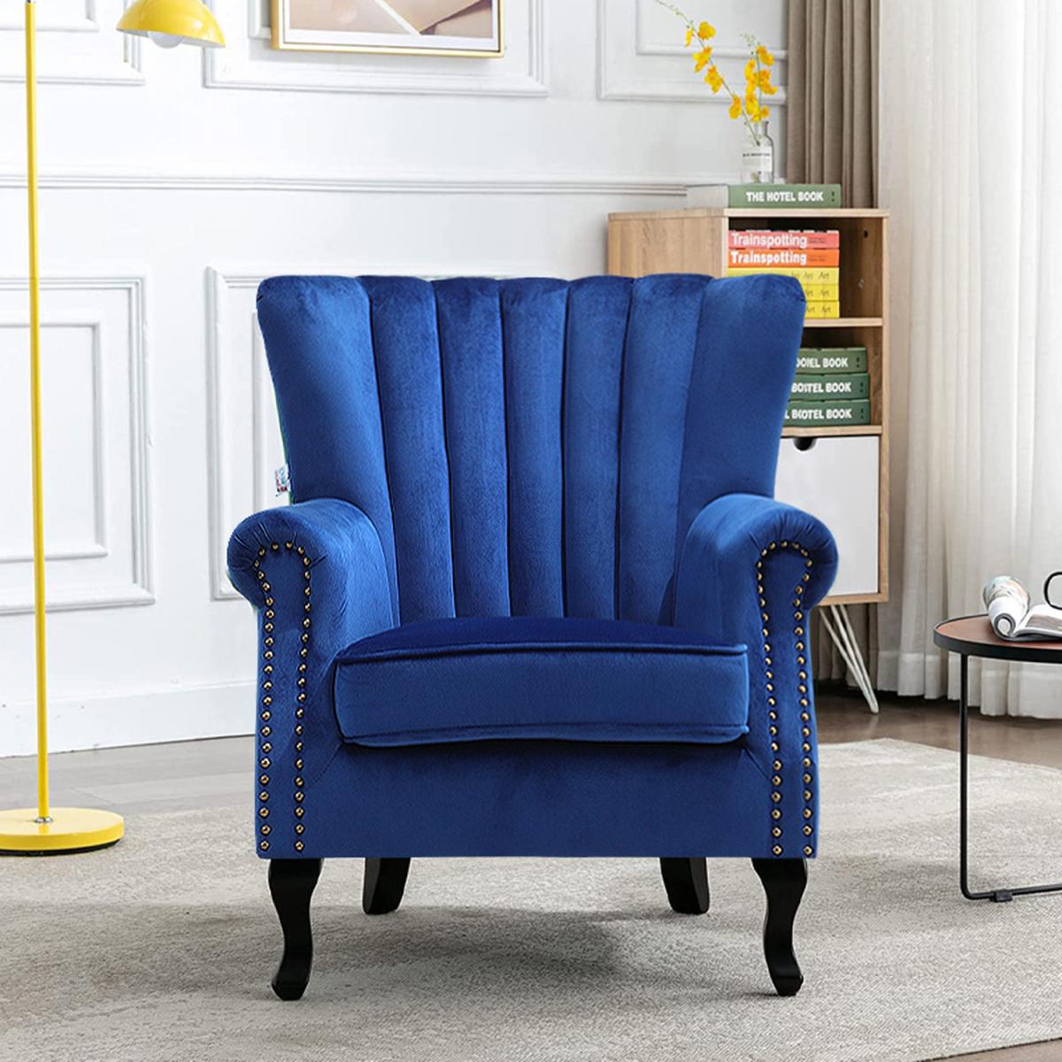 Velvet Channel Occasional Armchair Sofa Chair - Blue – image 7