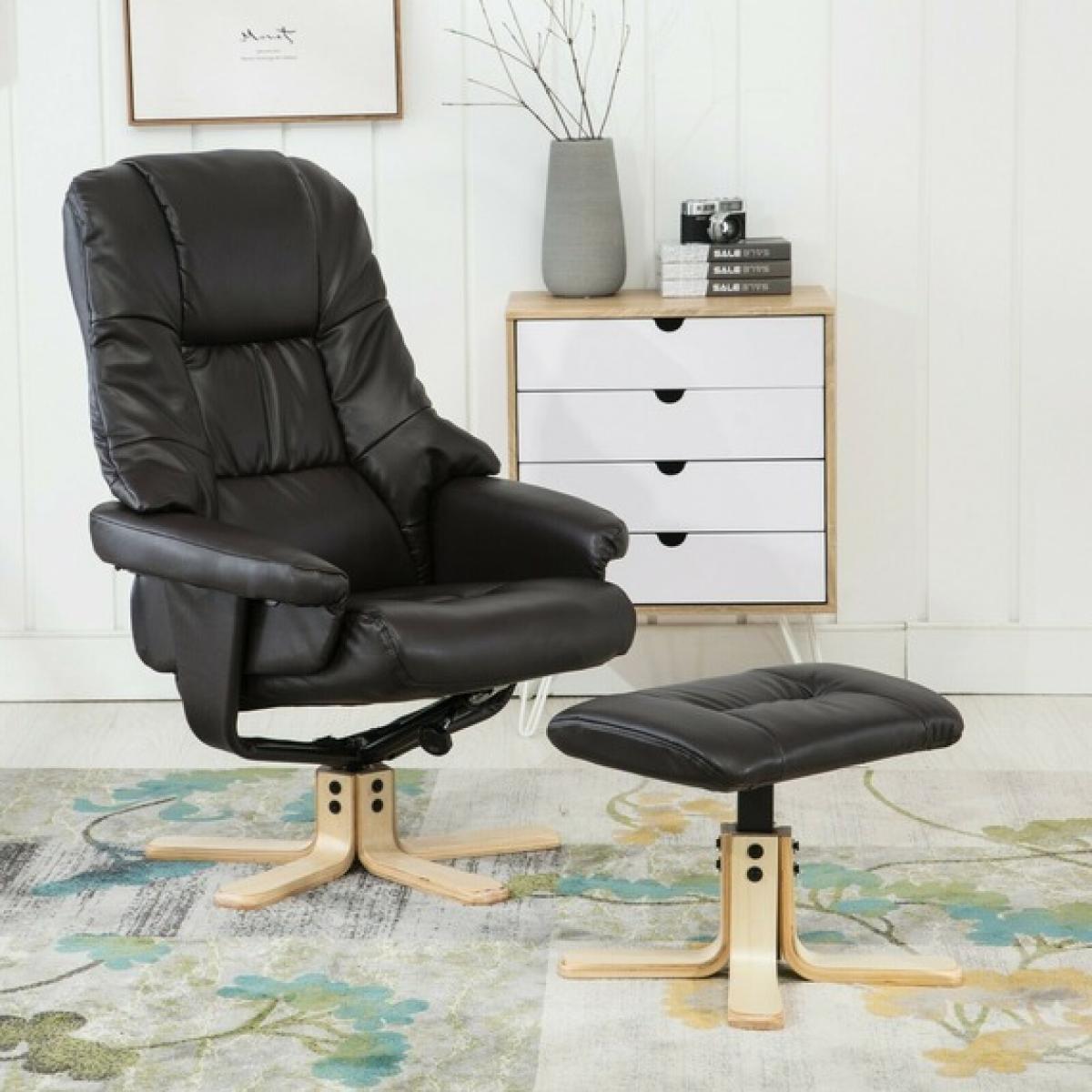 SUPREME Leather Swivel Recliner Chair Foot Stool Armchair Home Office - Brown