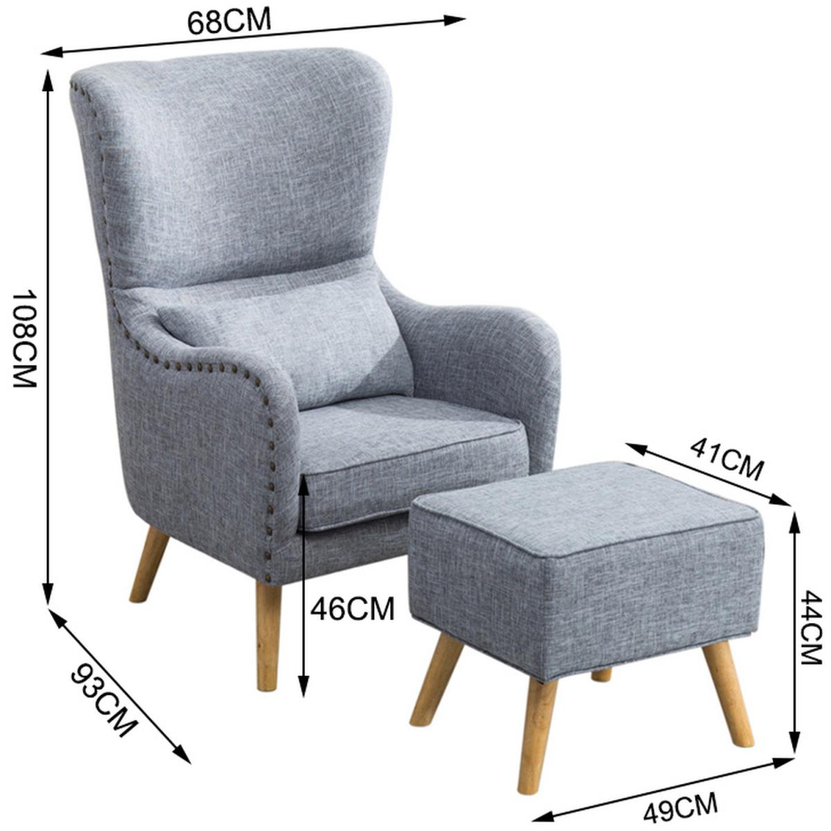 Linen Wing Back Chair and Footstool – image 2
