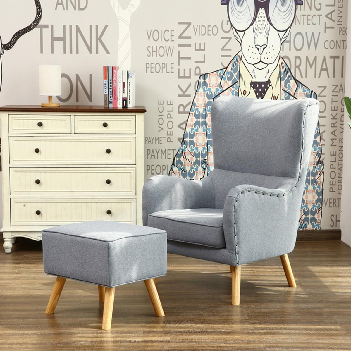 Linen Wing Back Chair and Footstool – image 8