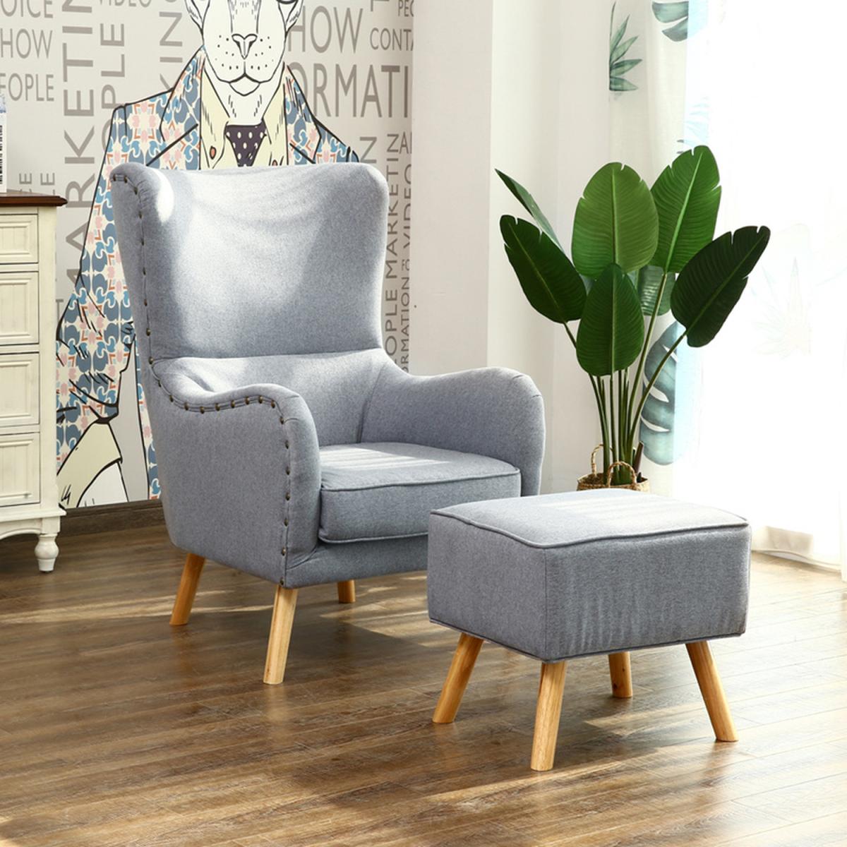 Linen Wing Back Chair and Footstool – image 9