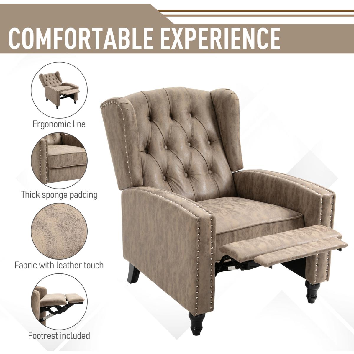 Manual Reclining Armchair with Footrest - Brown – image 9