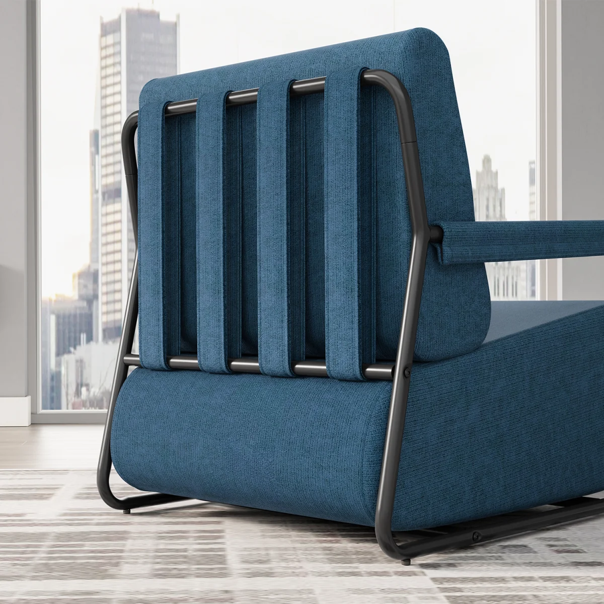 Fabric Armchair with Footstool - Dark Gray – image 12