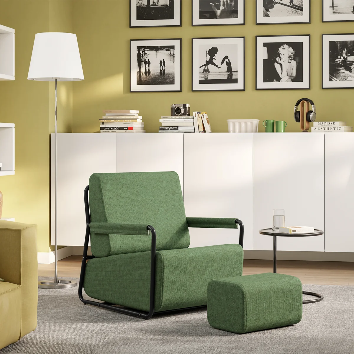 Fabric Armchair with Footstool - Dark Gray – image 20