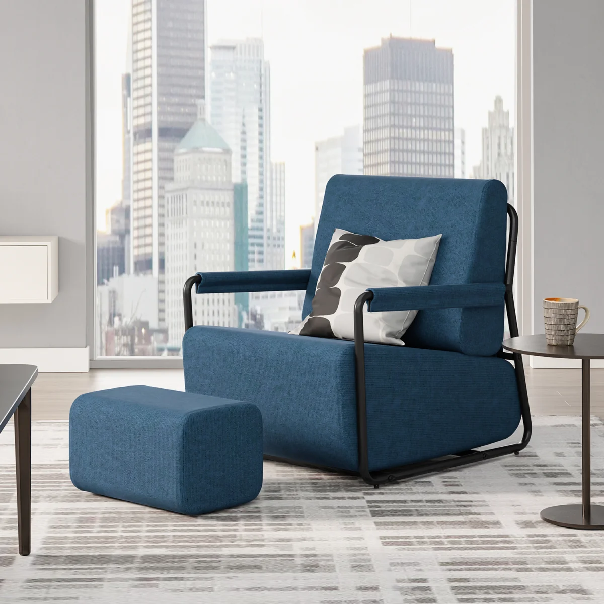 Fabric Armchair with Footstool - Dark Gray – image 3