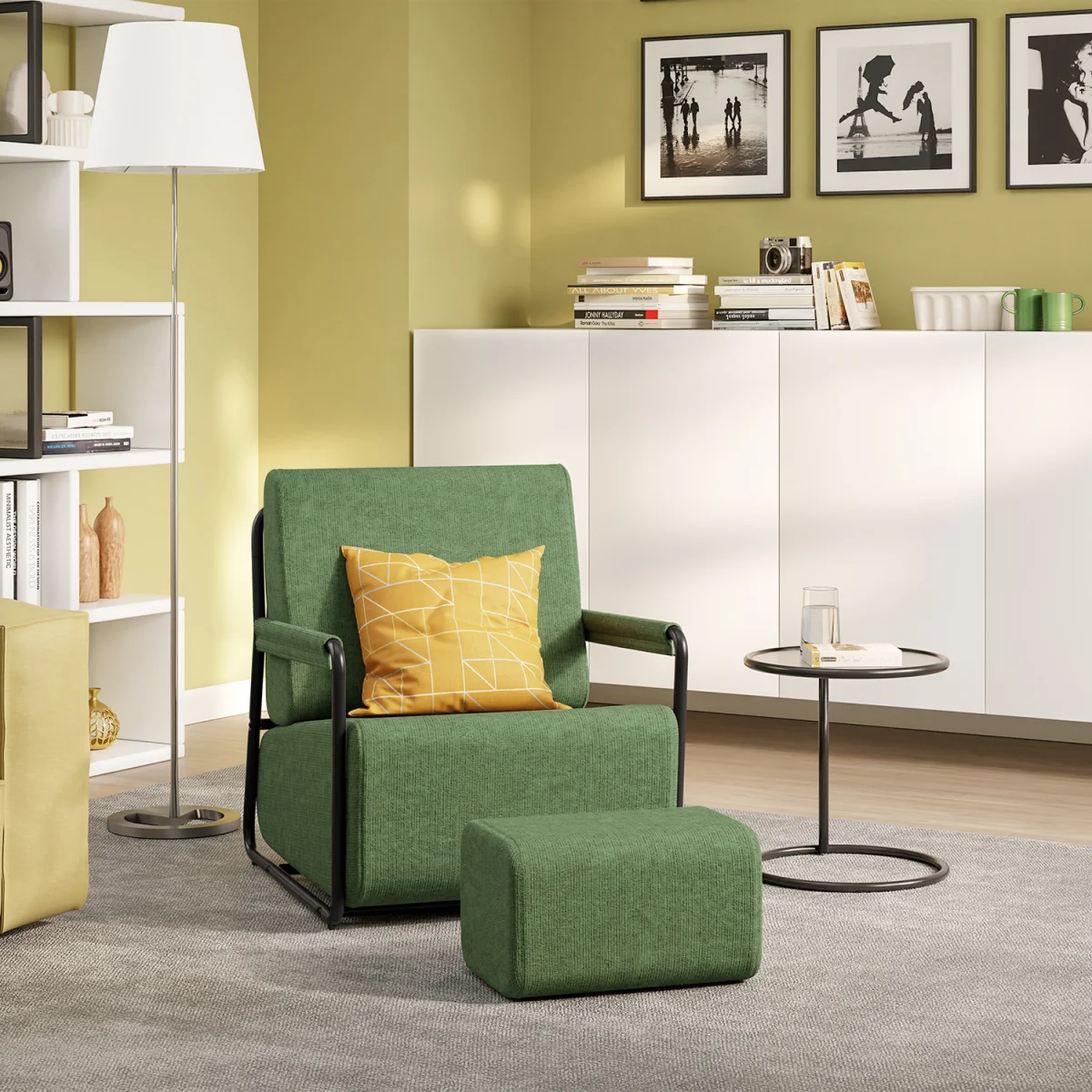 Fabric Armchair with Footstool - Dark Gray – image 21