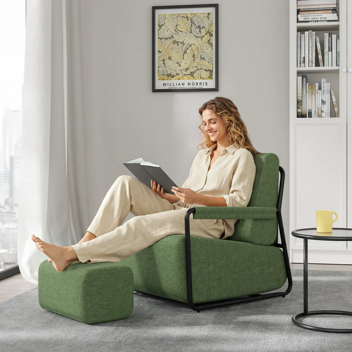 Fabric Armchair with Footstool - Dark Gray – image 24