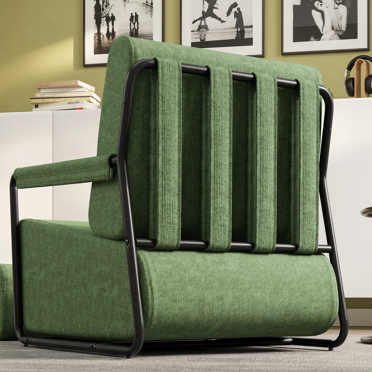 Fabric Armchair with Footstool - Dark Gray – image 28