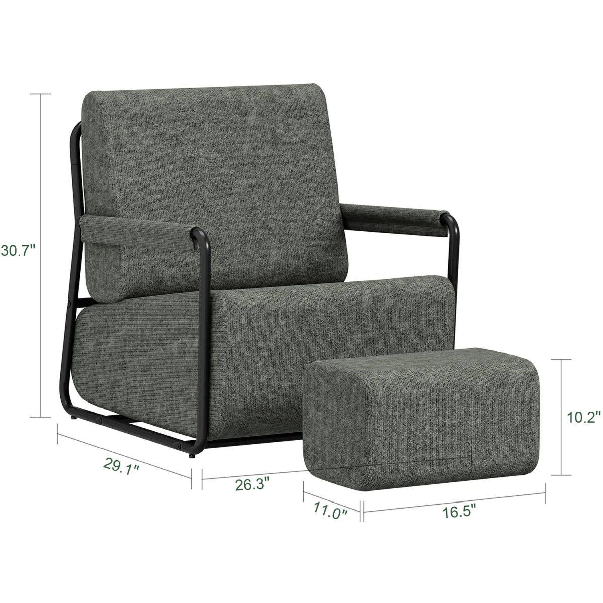 Fabric Armchair with Footstool - Dark Gray – image 36