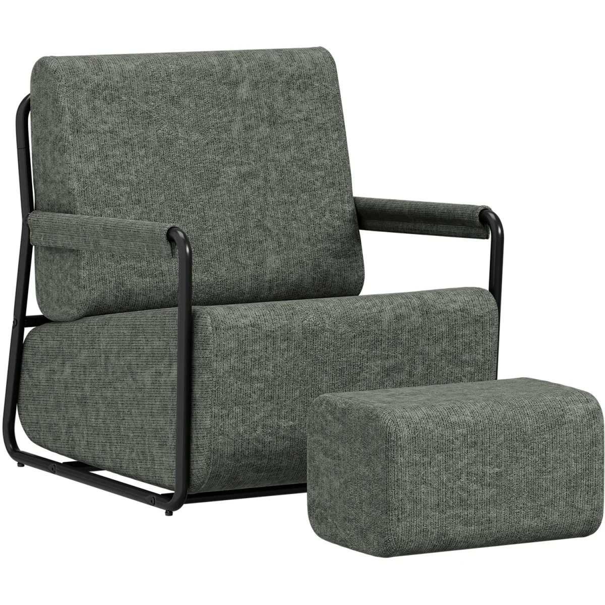 Fabric Armchair with Footstool - Dark Gray – image 37