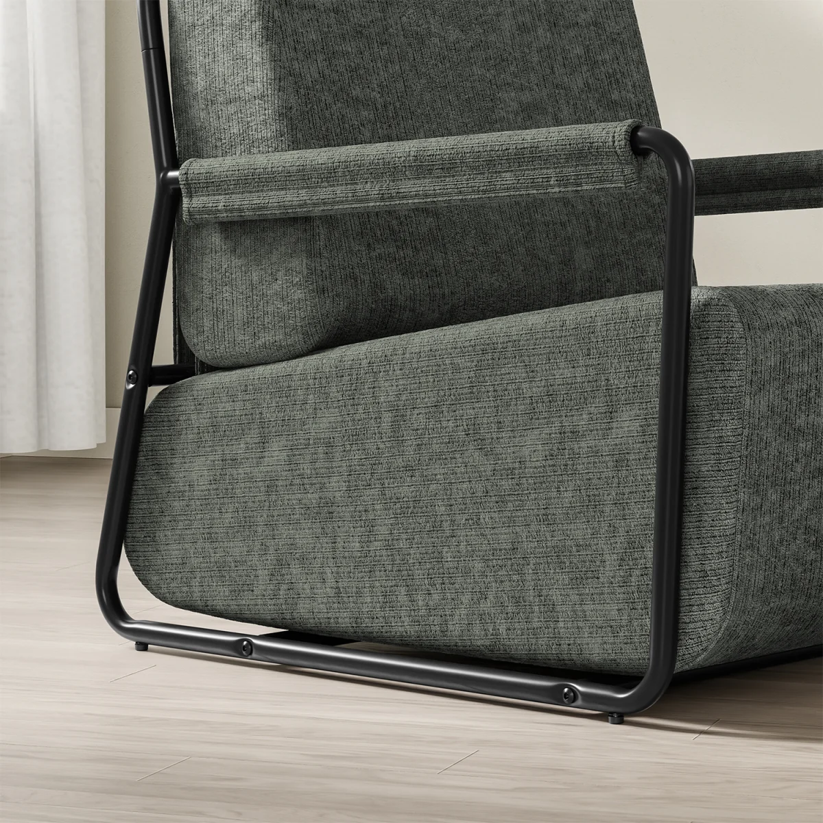 Fabric Armchair with Footstool - Dark Gray – image 44