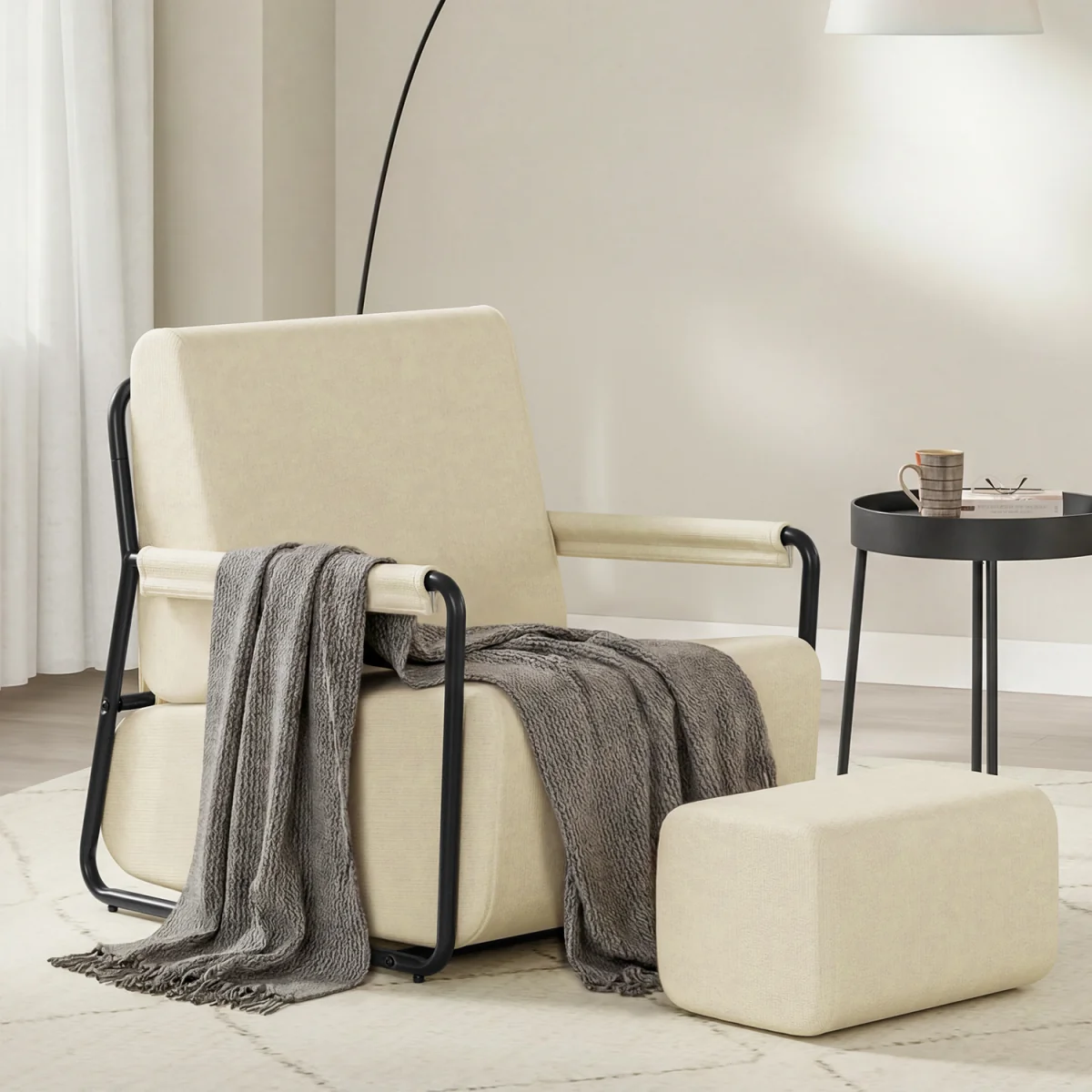 Fabric Armchair with Footstool - Dark Gray – image 53