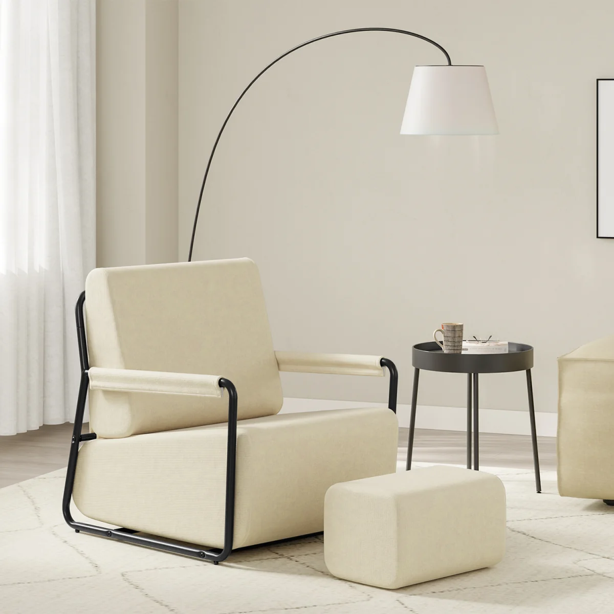 Fabric Armchair with Footstool - Dark Gray – image 56