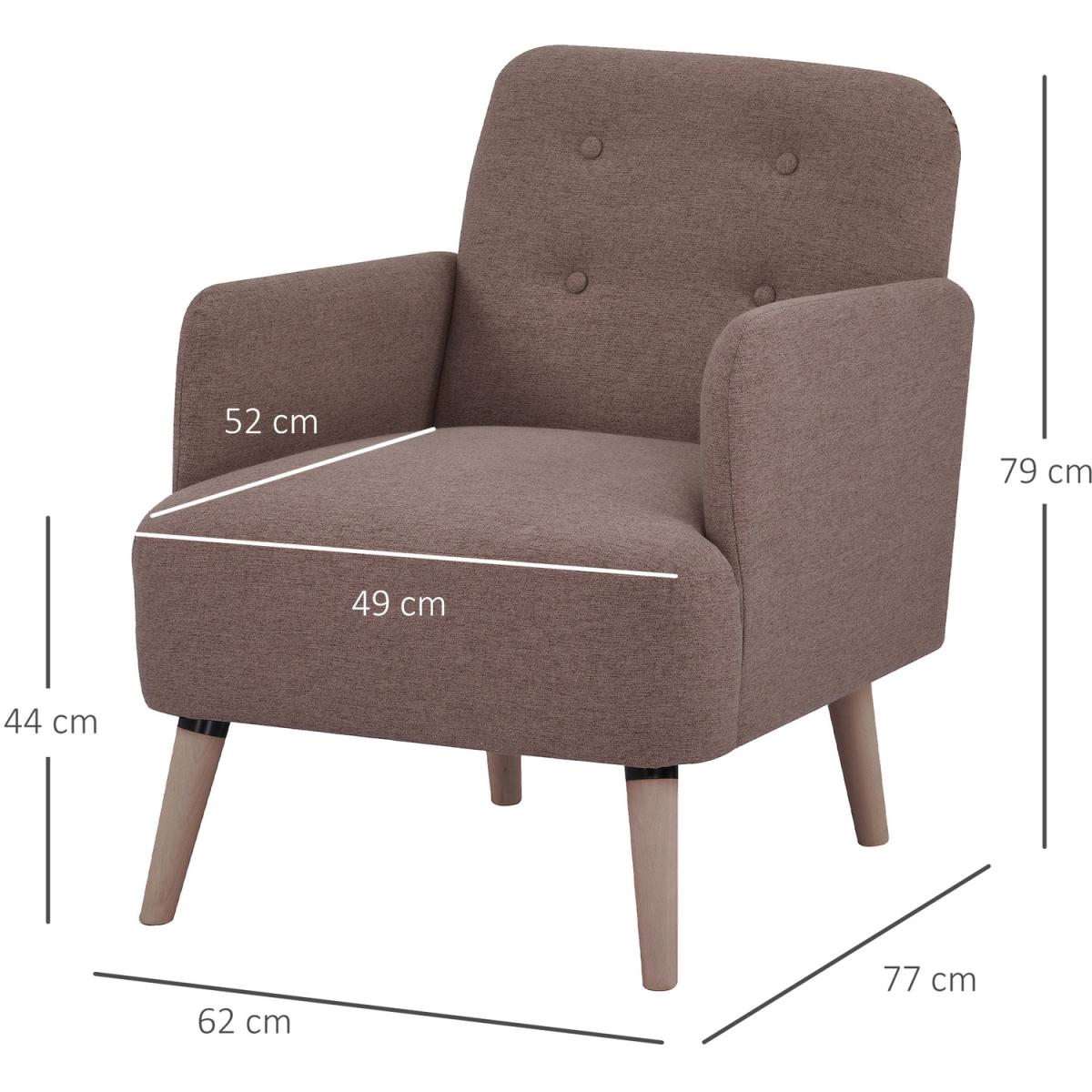 Upholstered Armchair, Nature Wood Frame Living Room Chairs - Light Brown – image 2