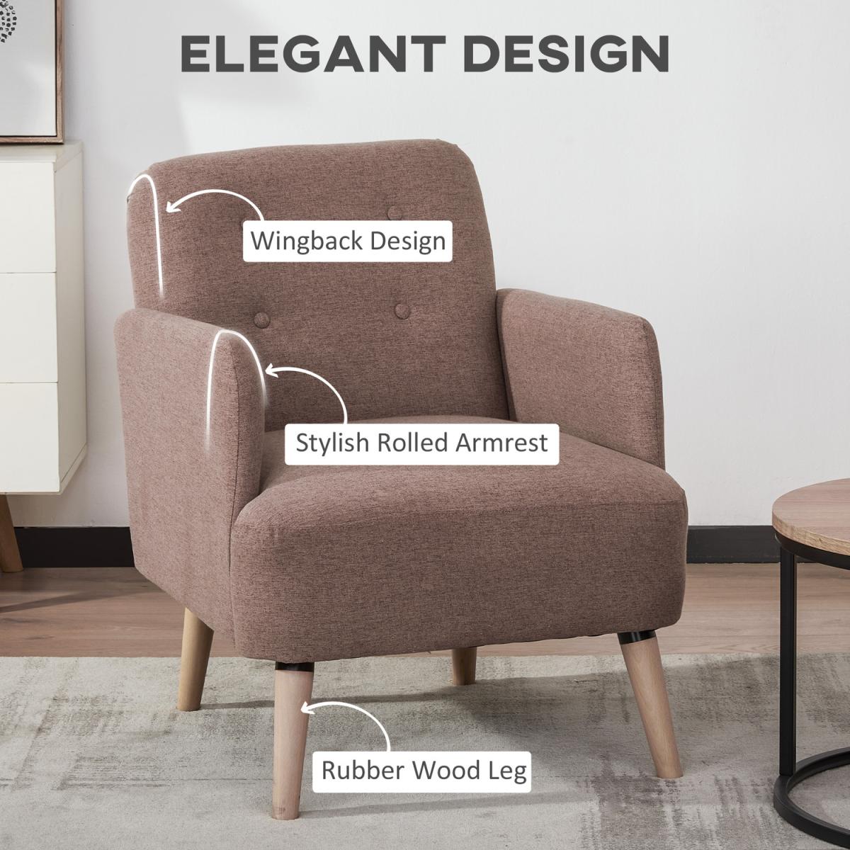 Upholstered Armchair, Nature Wood Frame Living Room Chairs - Light Brown – image 3