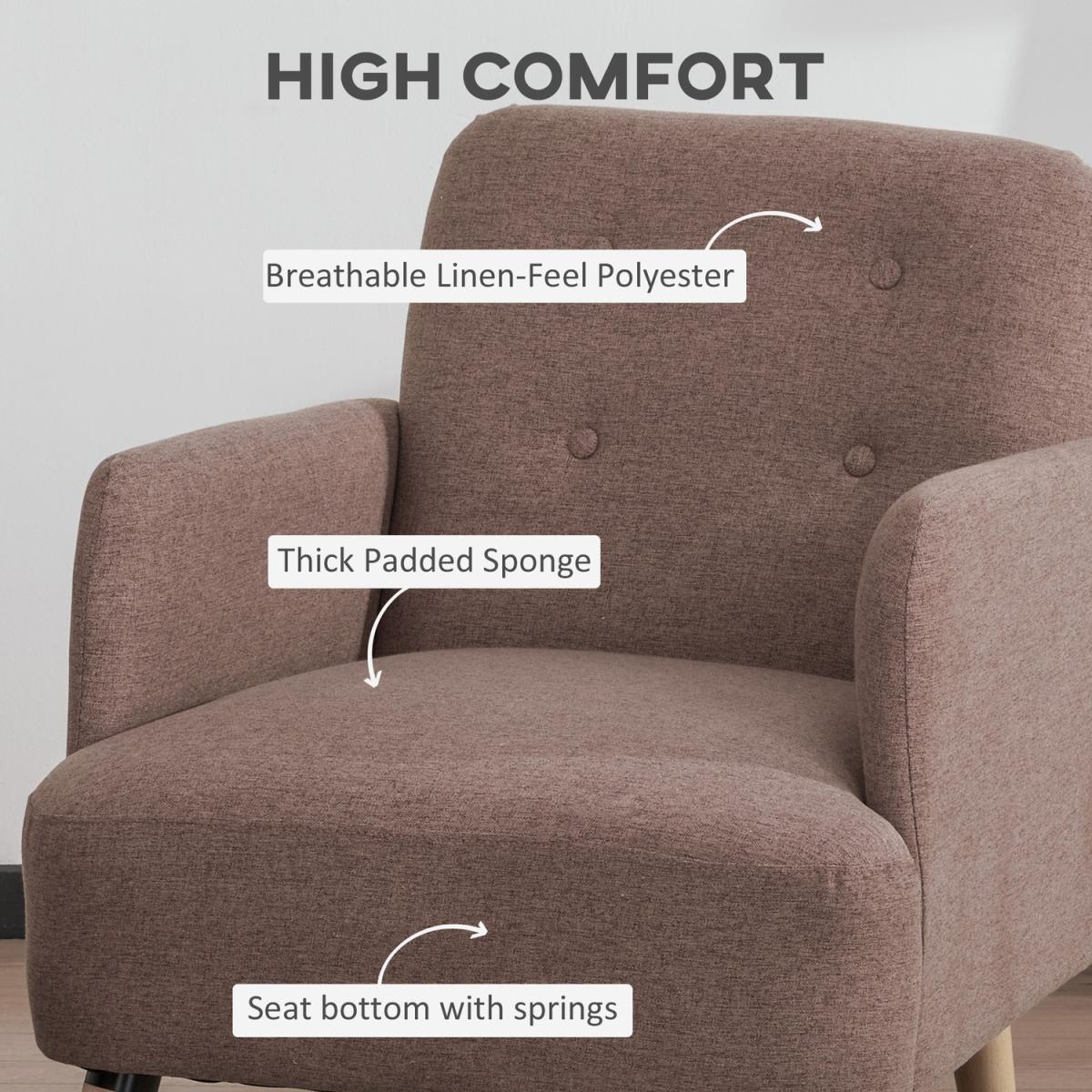 Upholstered Armchair, Nature Wood Frame Living Room Chairs - Light Brown – image 4