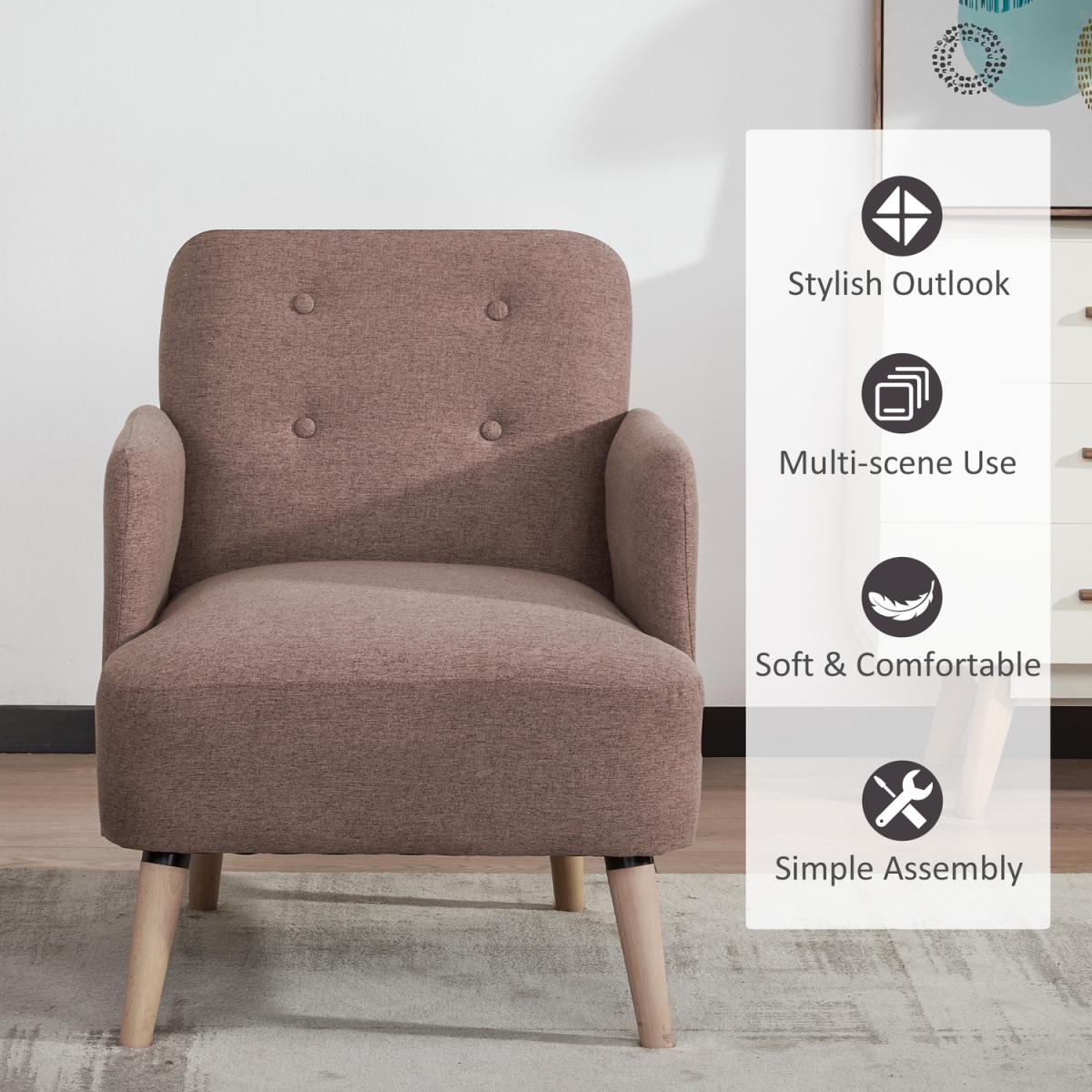 Upholstered Armchair, Nature Wood Frame Living Room Chairs - Light Brown – image 5