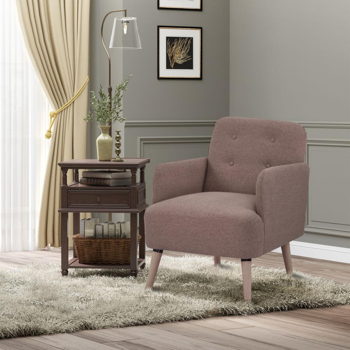 Upholstered Armchair, Nature Wood Frame Living Room Chairs - Light Brown – image 1