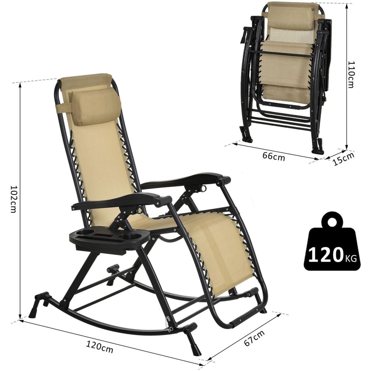 Folding Recliner Outdoor Lounge Rocker - Cream White – image 2
