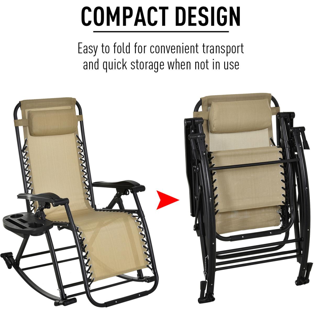 Folding Recliner Outdoor Lounge Rocker - Cream White – image 3