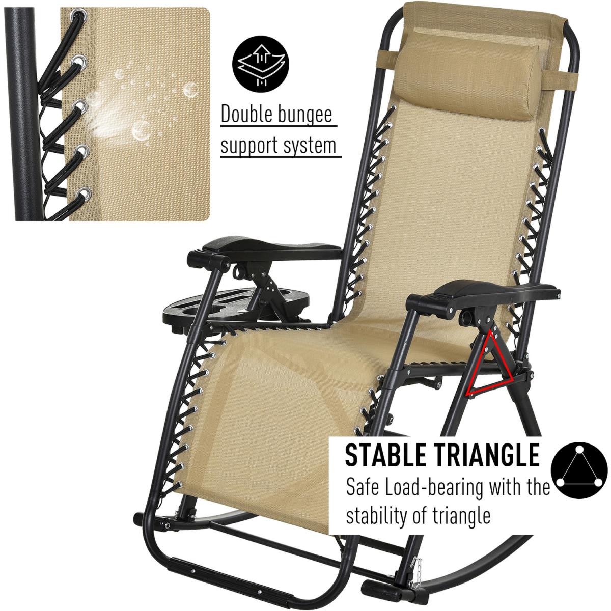 Folding Recliner Outdoor Lounge Rocker - Cream White – image 5