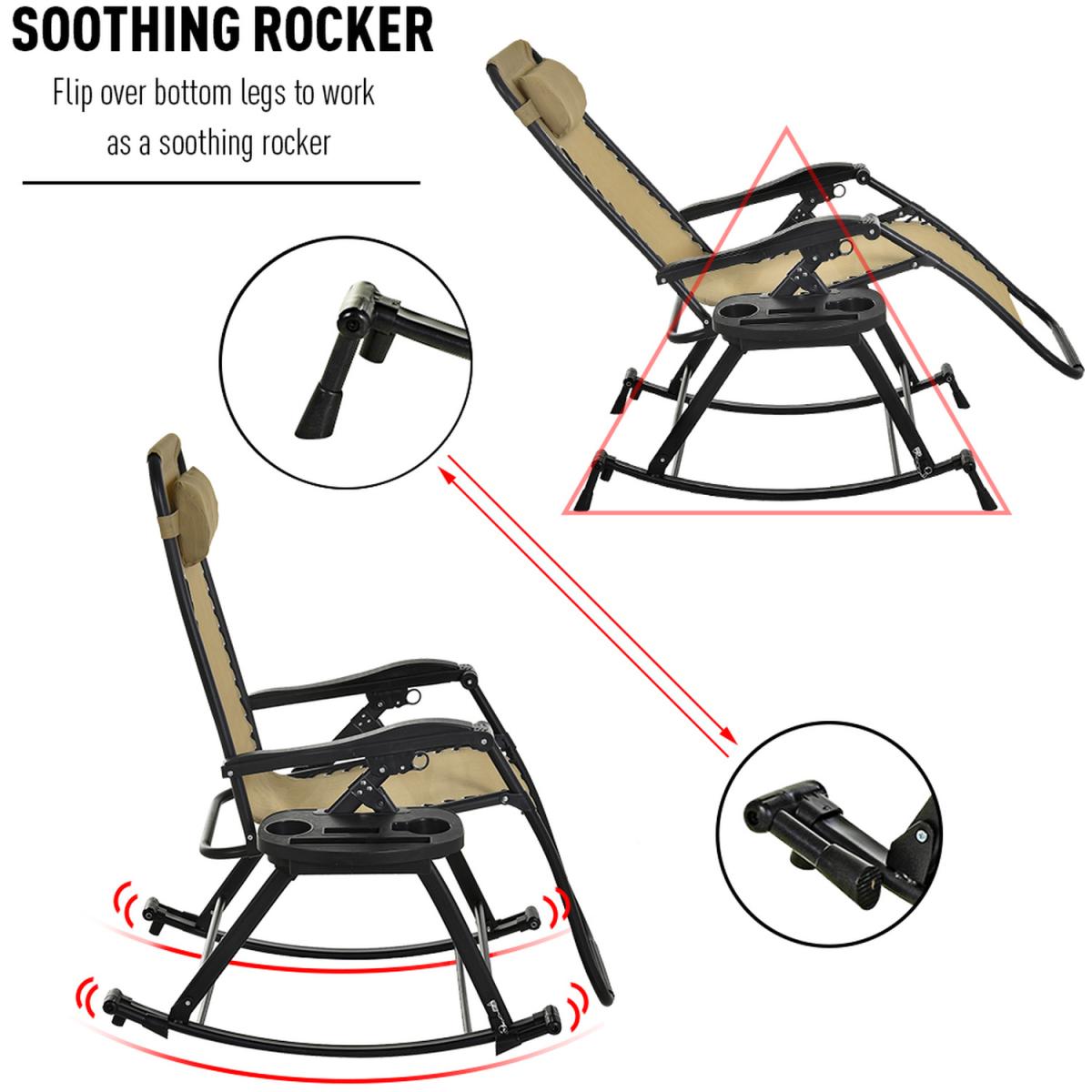 Folding Recliner Outdoor Lounge Rocker - Cream White – image 7
