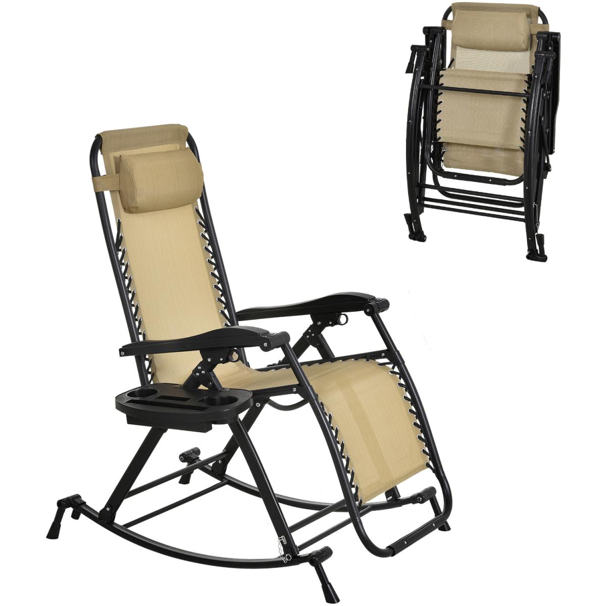 Folding Recliner Outdoor Lounge Rocker - Cream White – image 8