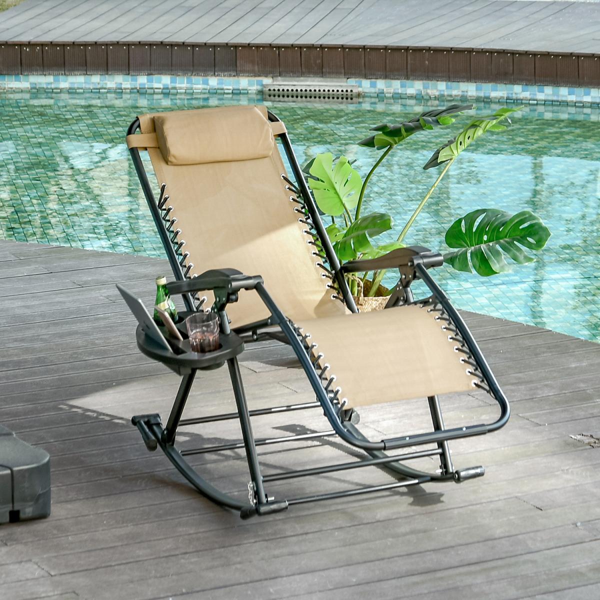 Folding Recliner Outdoor Lounge Rocker - Cream White – image 1