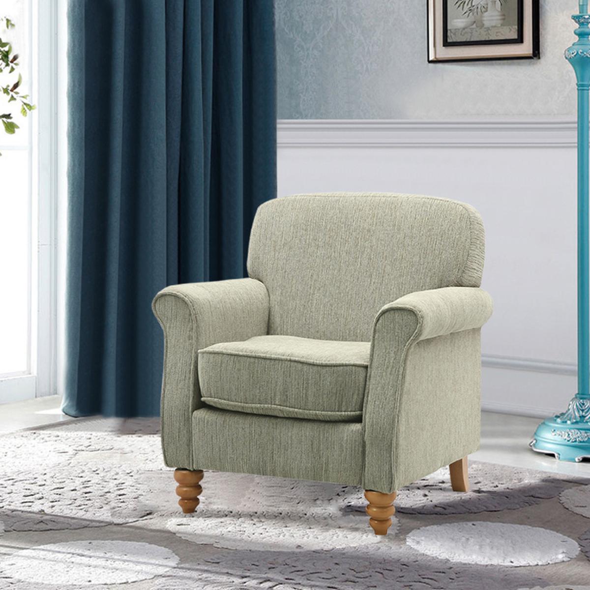 Chenille Fabric Old Fashioned Armchair - Khaki – image 7