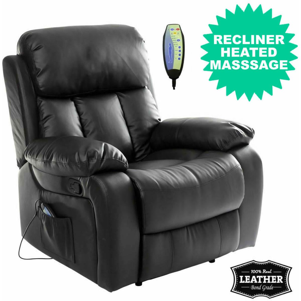 Chester Heater Leather Massage Recliner Armchair - Black – image 3
