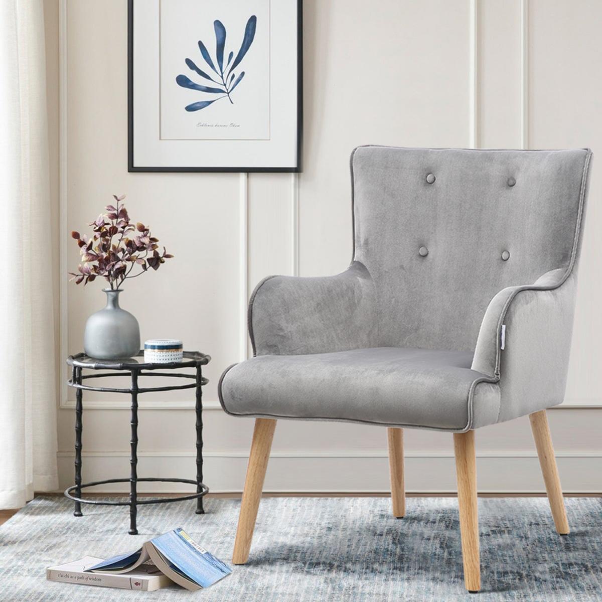 Velvet Accent Armchair - Blue – image 16