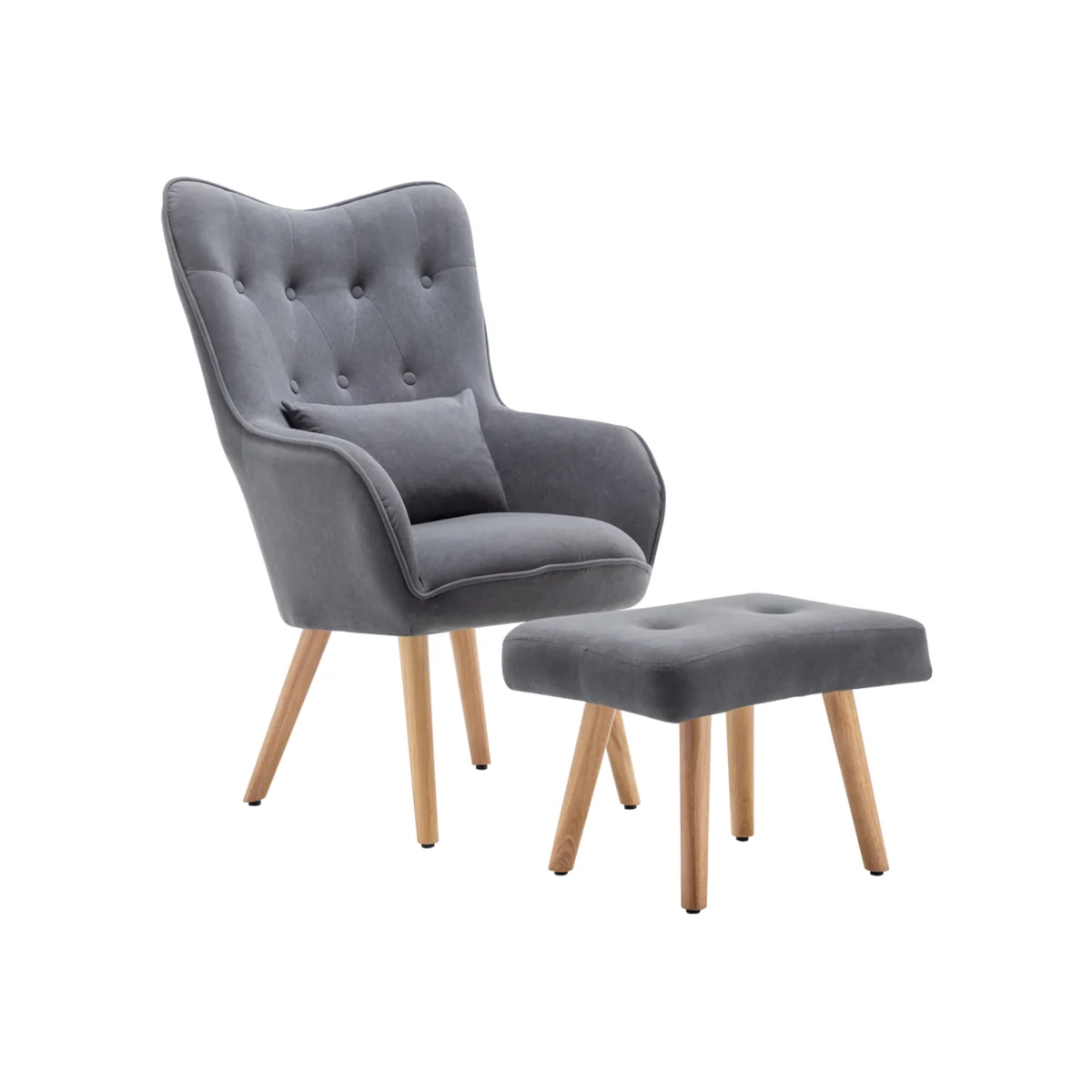 Velvet Armchair with Footstool - Grey – image 1