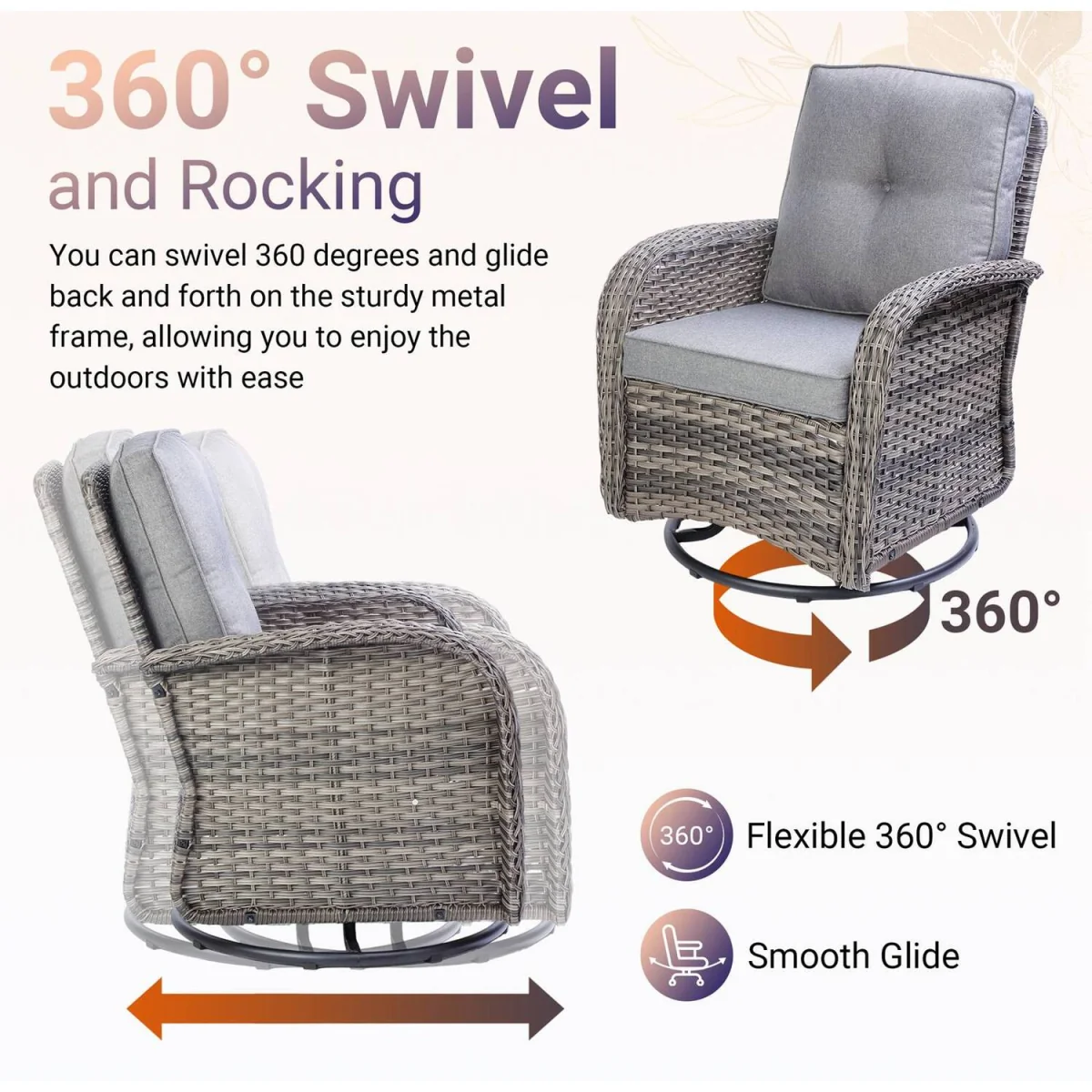 BIRCHTREE 3 Piece Rattan Armchair Table Set Grey - Grey – image 3