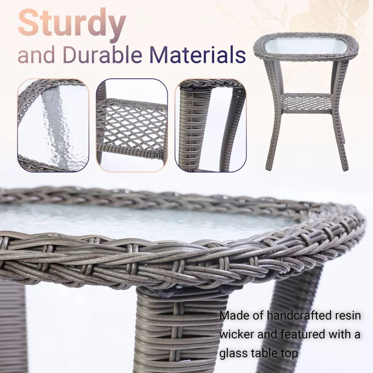 BIRCHTREE 3 Piece Rattan Armchair Table Set Grey - Grey – image 5