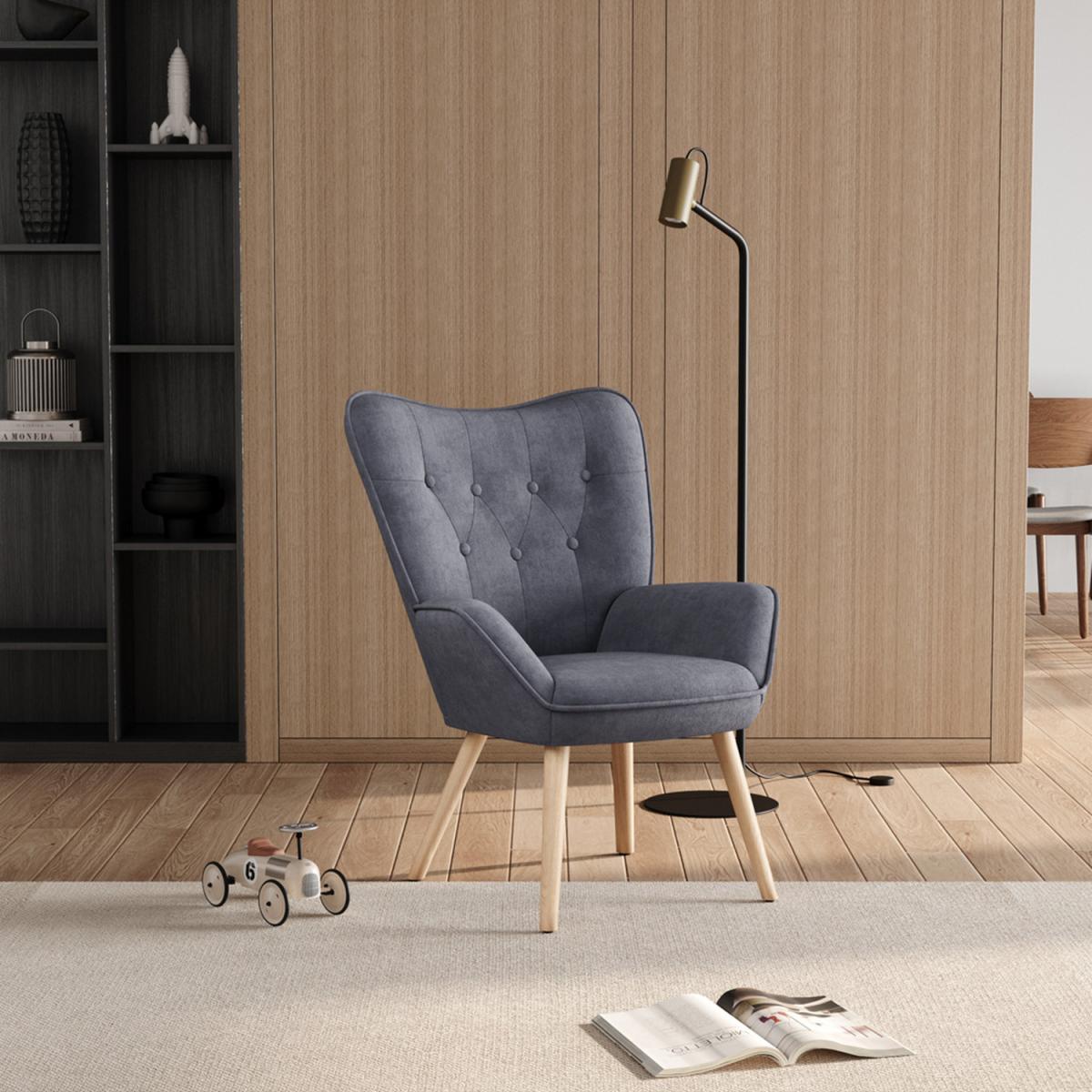 Buttoned Linen Armchair - Grey – image 5