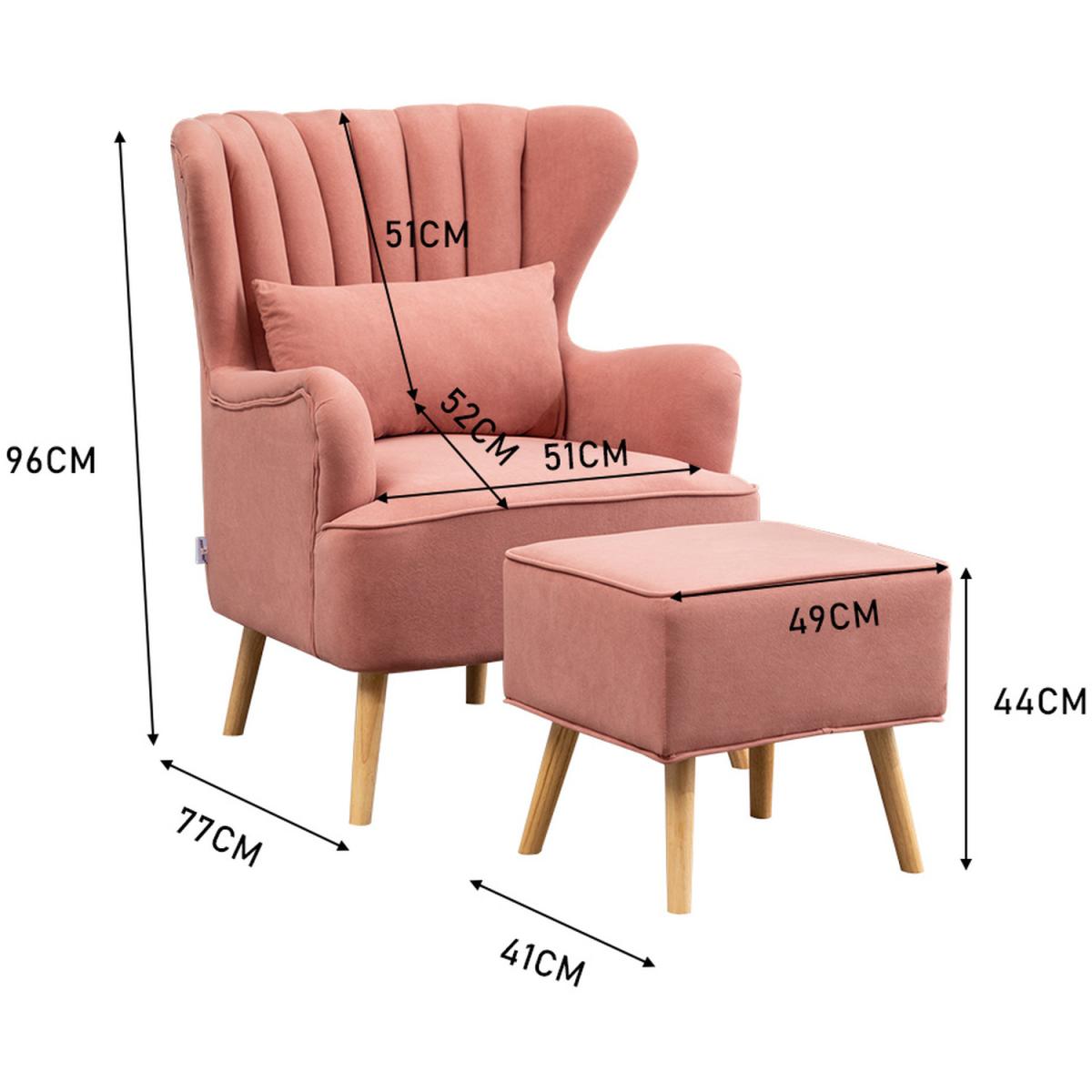 Velvet Wingback Chair with Footstool - Grey – image 16