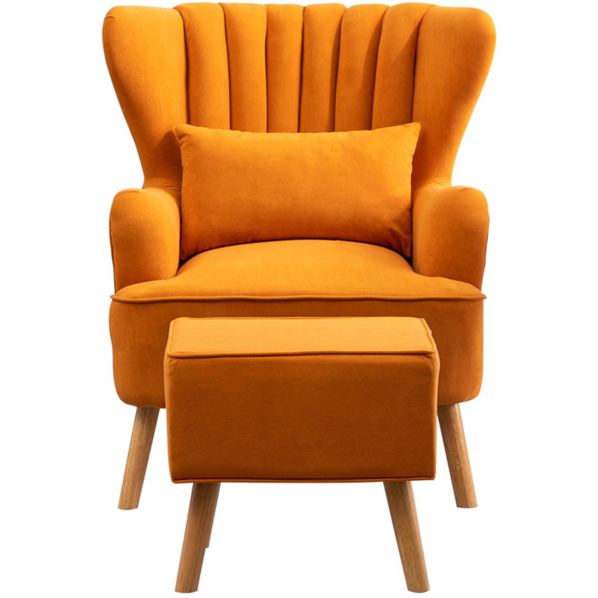 Velvet Wingback Chair with Footstool - Grey – image 17