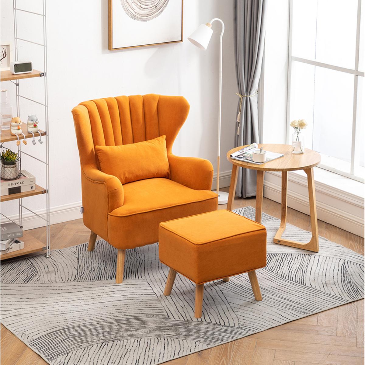 Velvet Wingback Chair with Footstool - Grey – image 20