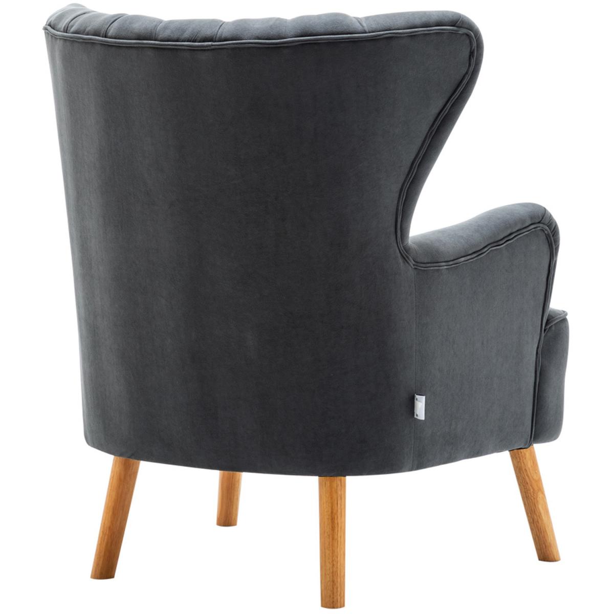 Velvet Wingback Chair with Footstool - Grey – image 3