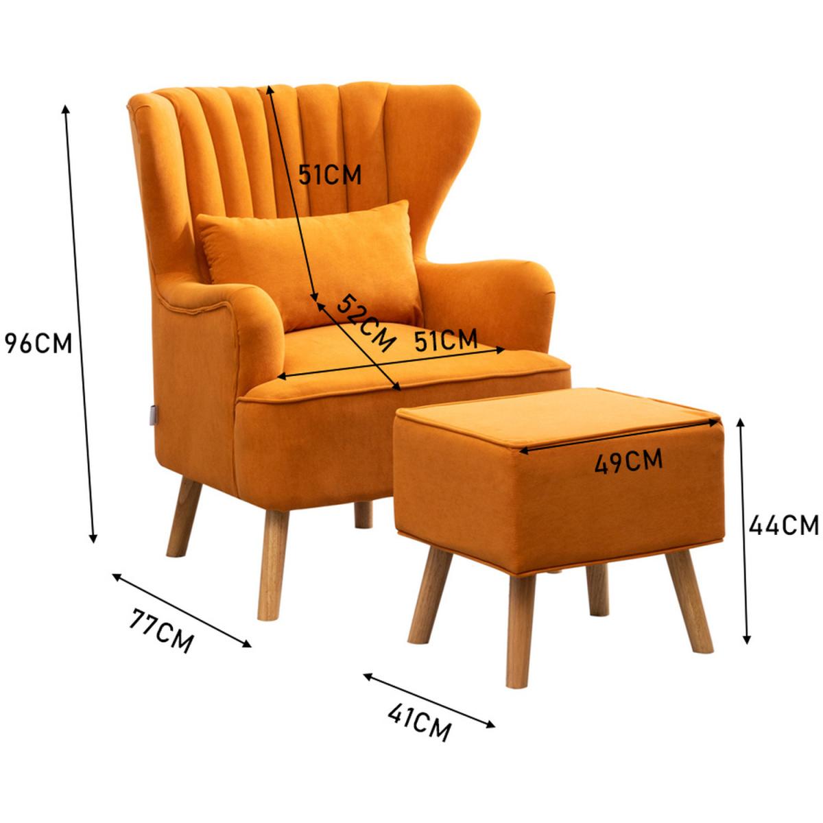 Velvet Wingback Chair with Footstool - Grey – image 21