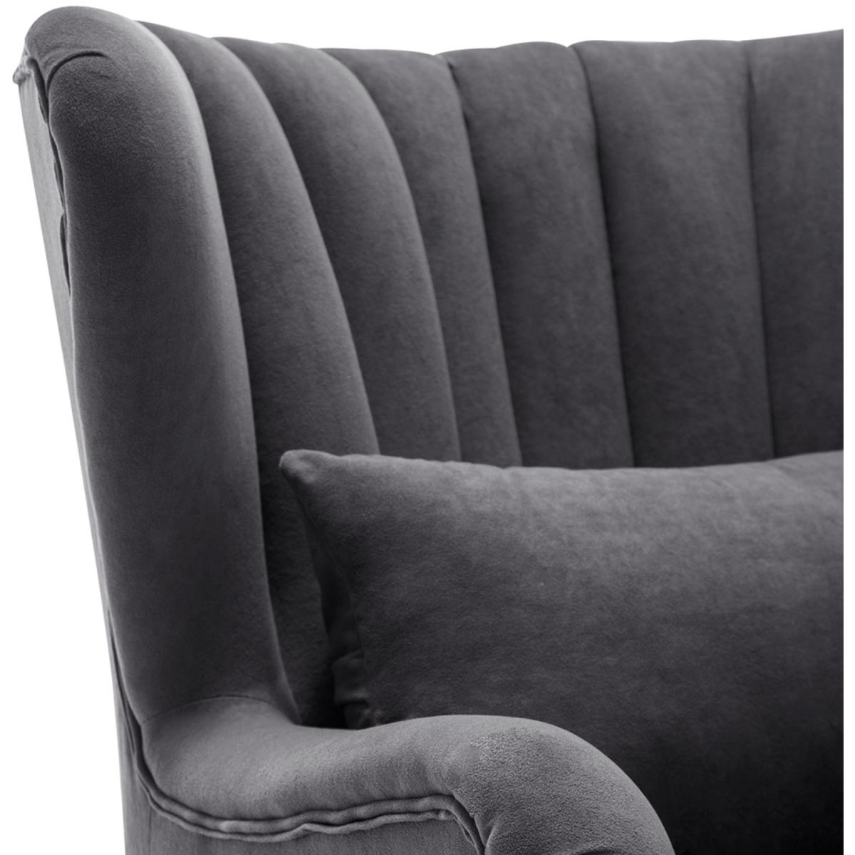 Velvet Wingback Chair with Footstool - Grey – image 4