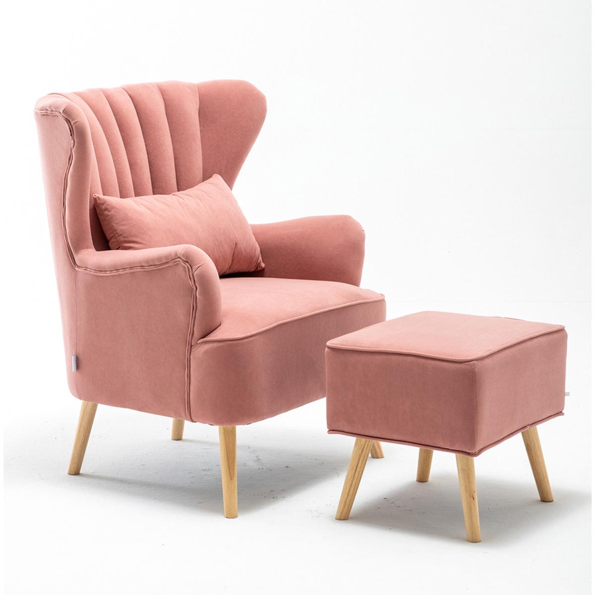 Velvet Wingback Chair with Footstool - Grey – image 8
