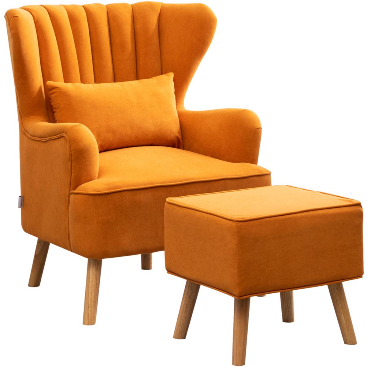 Velvet Wingback Chair with Footstool - Grey – image 10