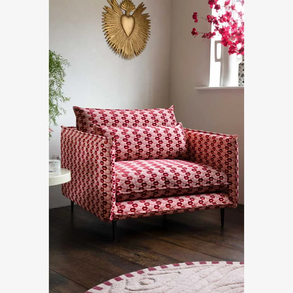 The Lola Snuggle Seat in Woven Red & Pink Lips Velvet