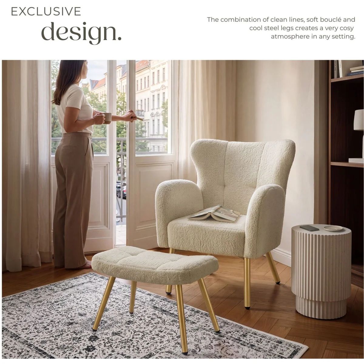 Armchair with ottoman Vänersborg - Black - Gold – image 5