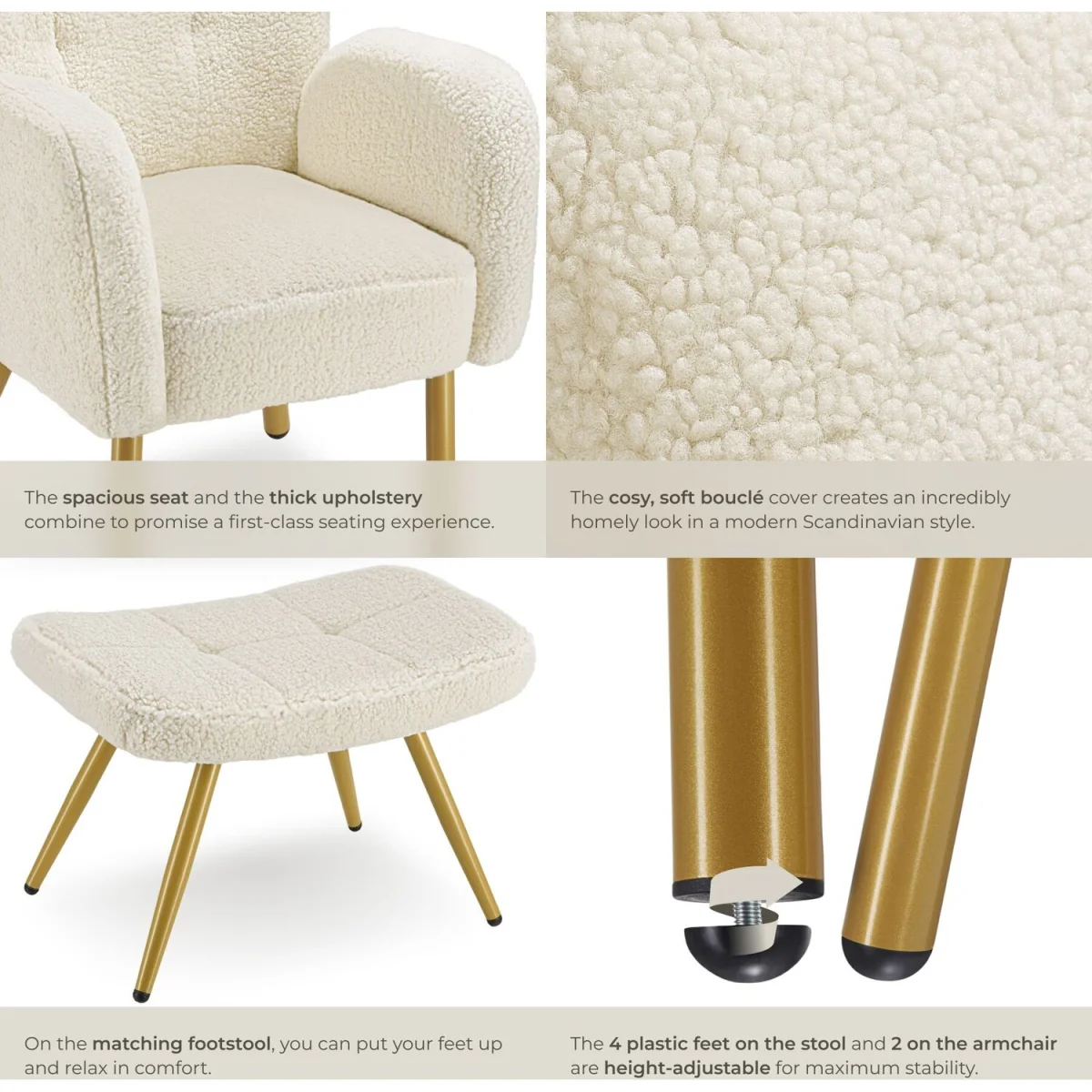 Armchair with ottoman Vänersborg - Black - Gold – image 6