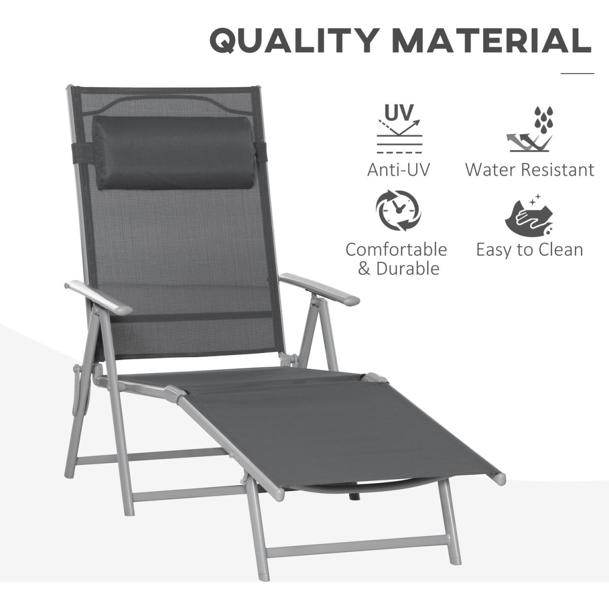 Steel Fabric Outdoor Folding Chaise Recliner Lounge Chair - Dark Grey – image 2