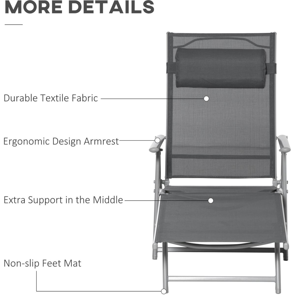 Steel Fabric Outdoor Folding Chaise Recliner Lounge Chair - Dark Grey – image 3