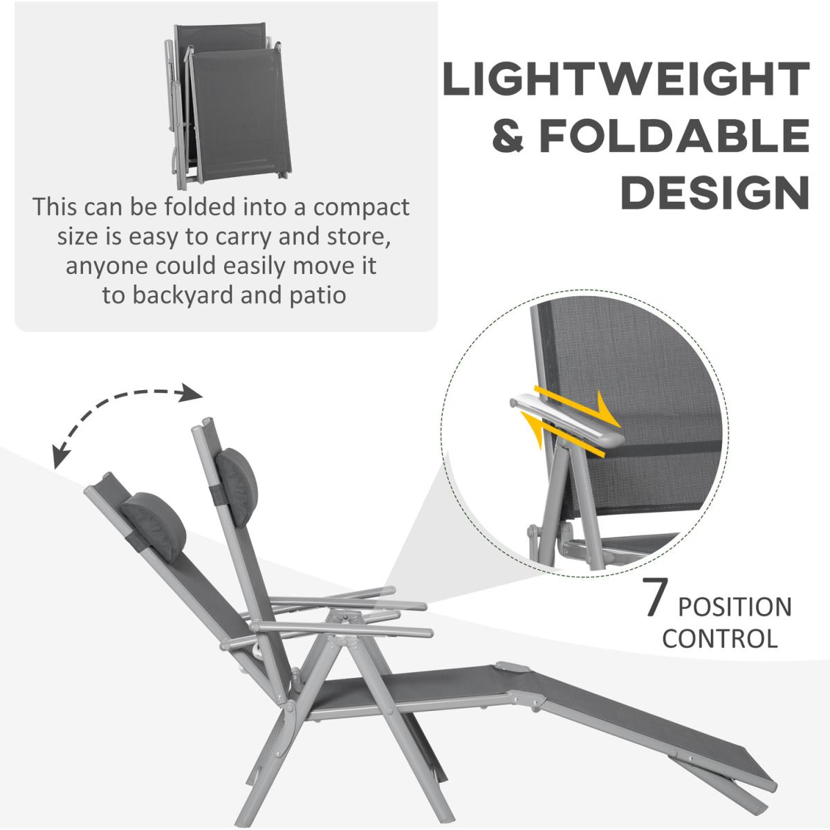 Steel Fabric Outdoor Folding Chaise Recliner Lounge Chair - Dark Grey – image 4