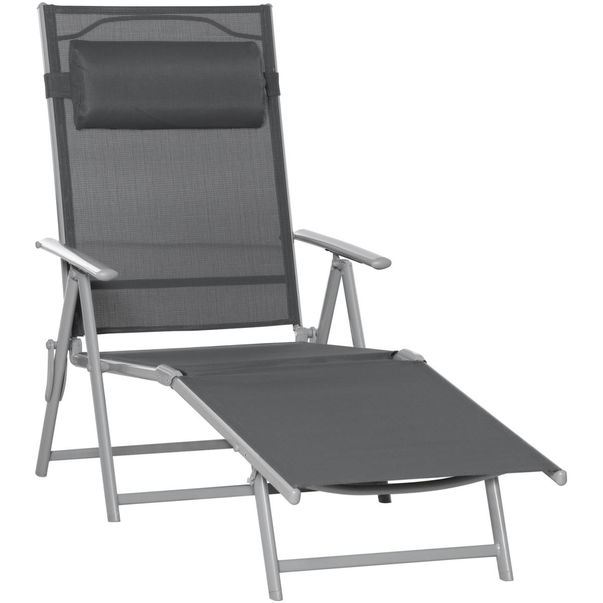 Steel Fabric Outdoor Folding Chaise Recliner Lounge Chair - Dark Grey – image 6